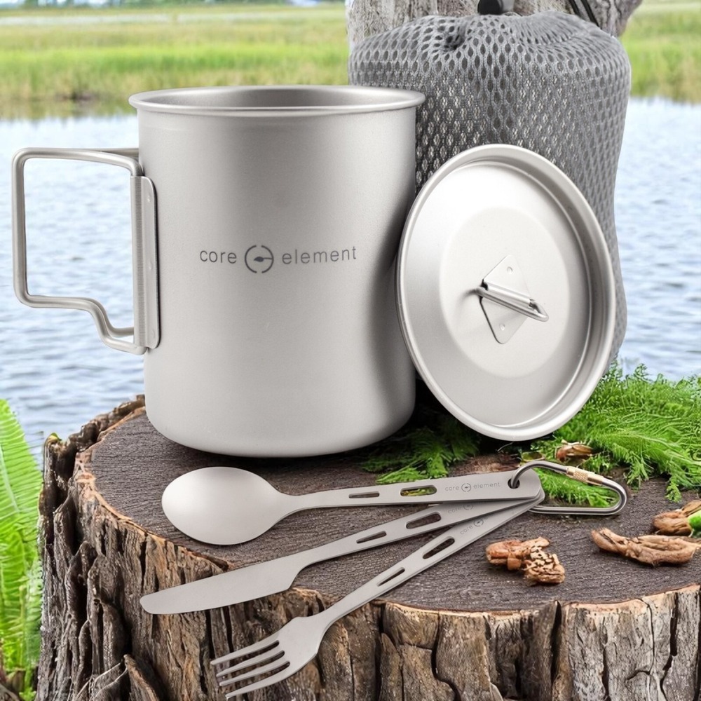 100% Titanium Cookware Ultralight 15oz 450ml Cup Mug Long Spoon Spork Knife NEW